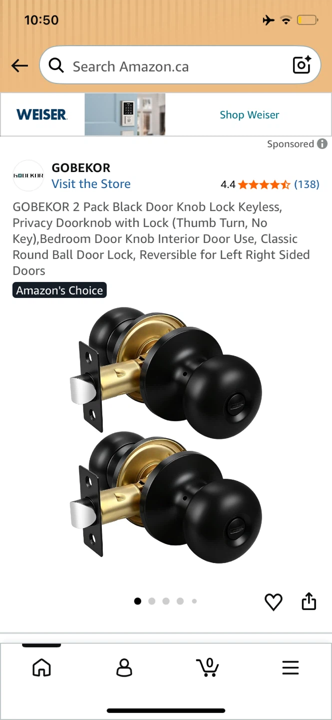 GOBEKOR 2 Pack Black Door Knob Locks with Lock