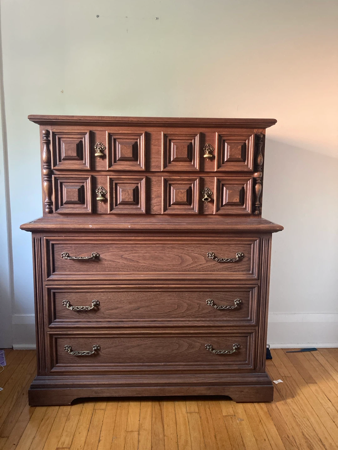 Beautiful Victorian Vintage Wooden Dresser with Ornate Knobs