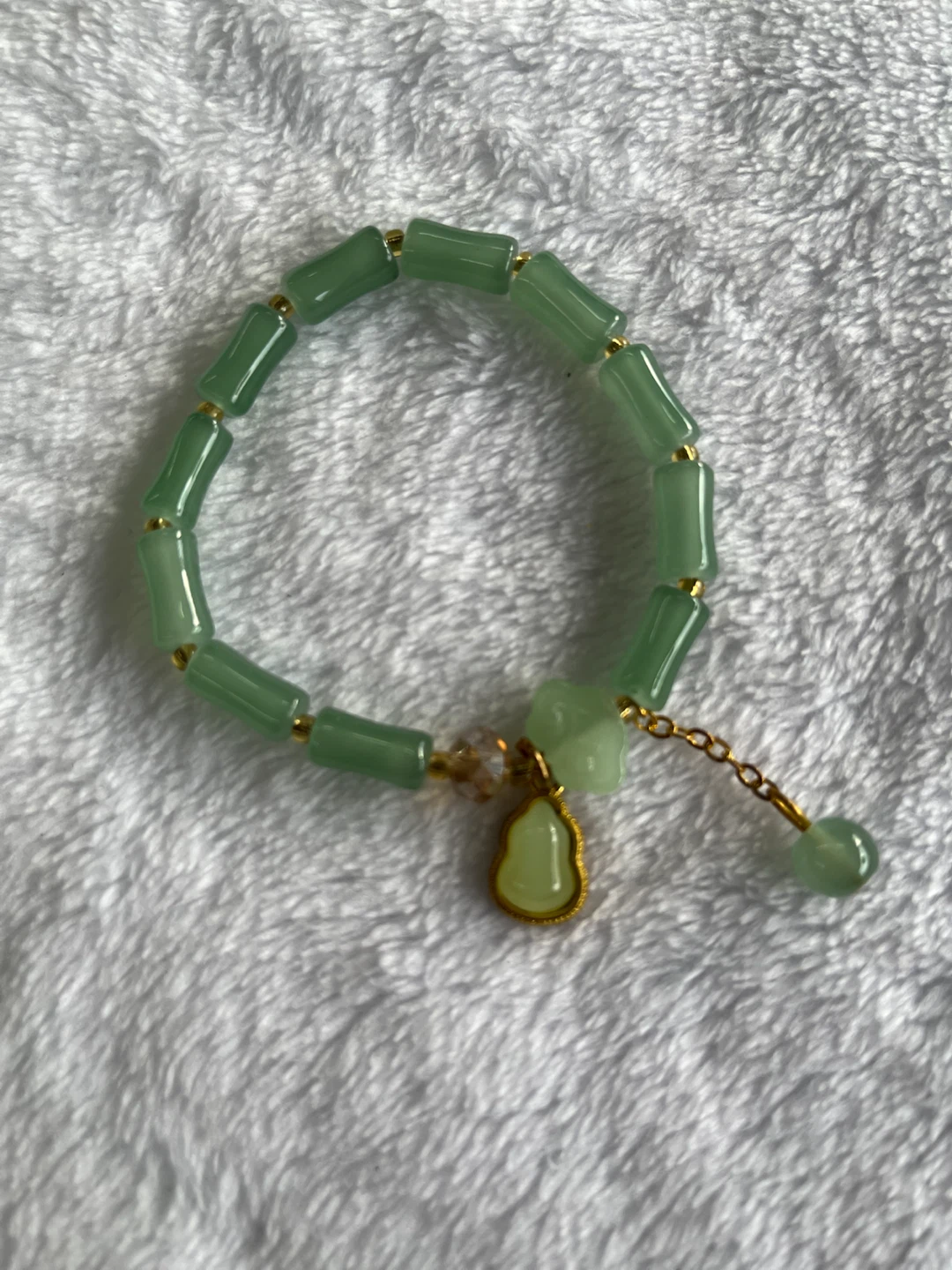 Green Jade Bamboo Bead Bracelet with Buddha Charm
