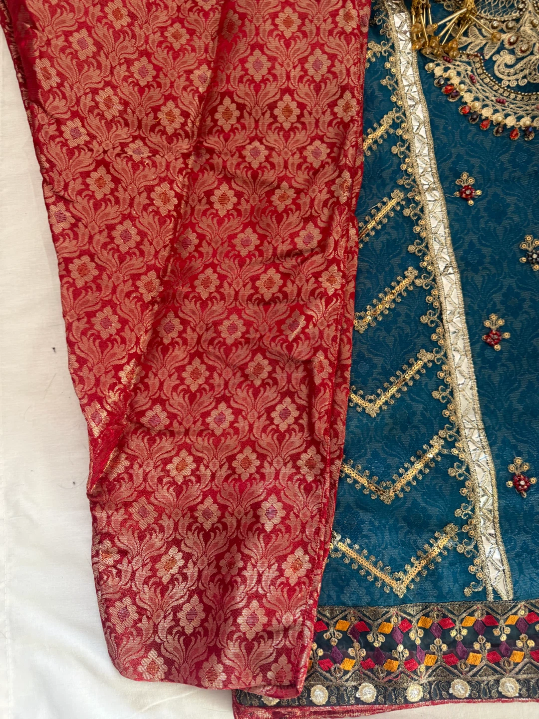 Teal Embroidered Kurti with Dupatta and Pants - photo 5