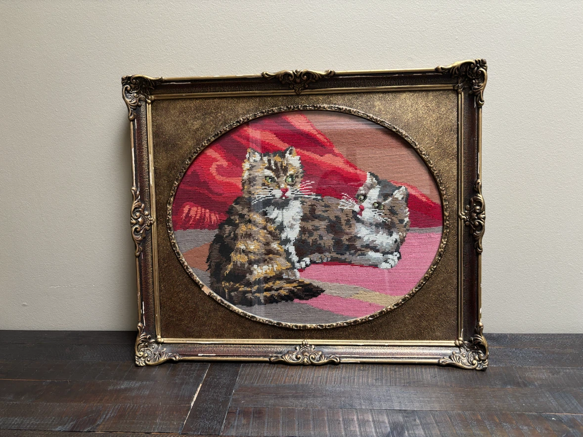Framed Needlepoint of Two Cats