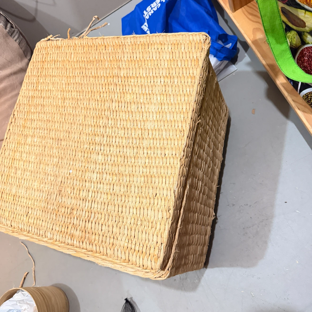 Woven Seagrass Storage Ottoman and Round Plush Pet Bed - photo 3