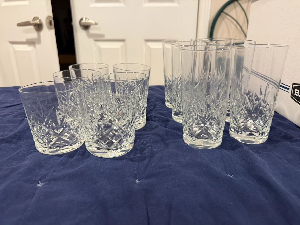 Crystal Cut Glass Tumblers and Highball Glasses Set