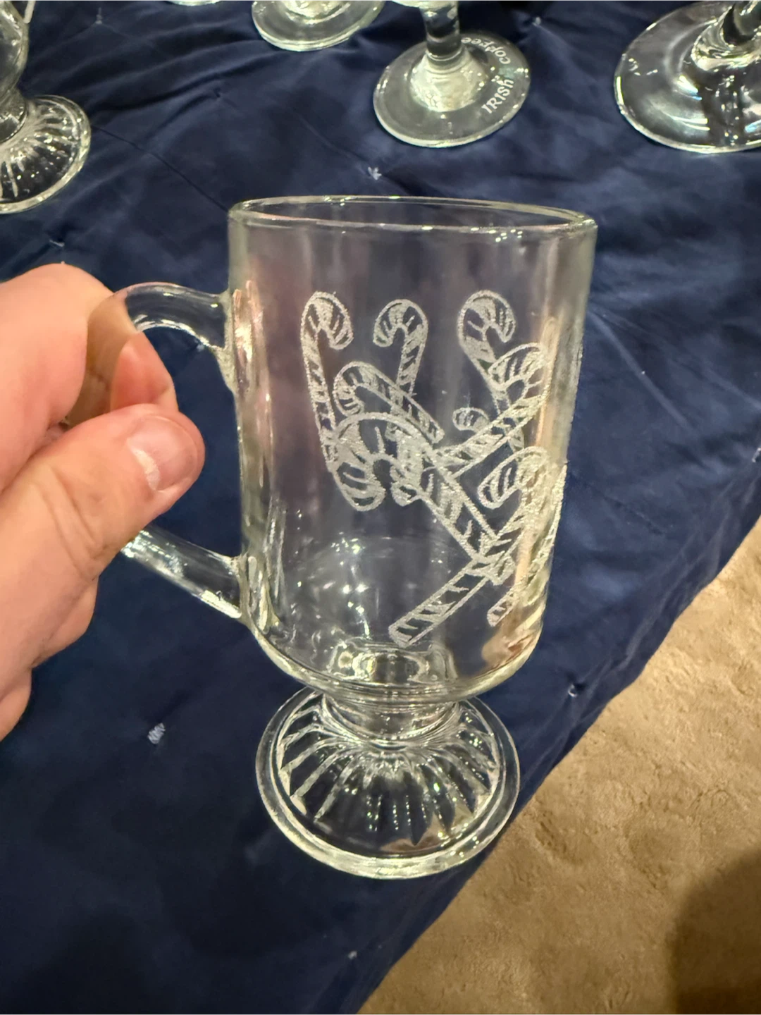 Set of 5Glass Footed Mugs - Holiday Designs