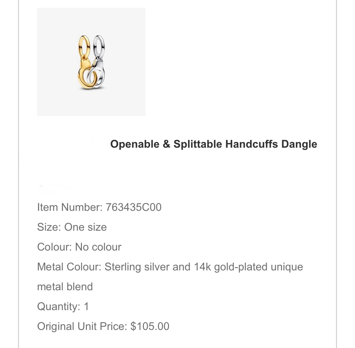 Pandora Handcuffs Dangle Charms - photo 3