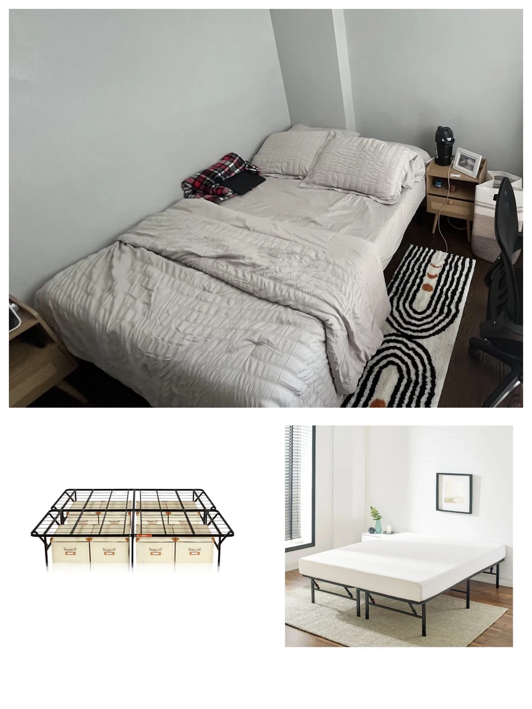 Full Size Metal Bed Frame with mattress