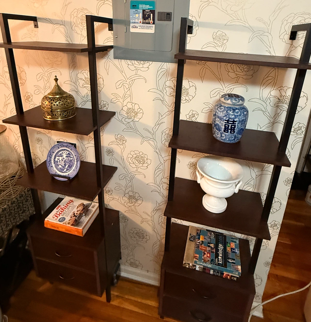 2 Dark Wood Ladder Bookshelves with Drawers - photo 4