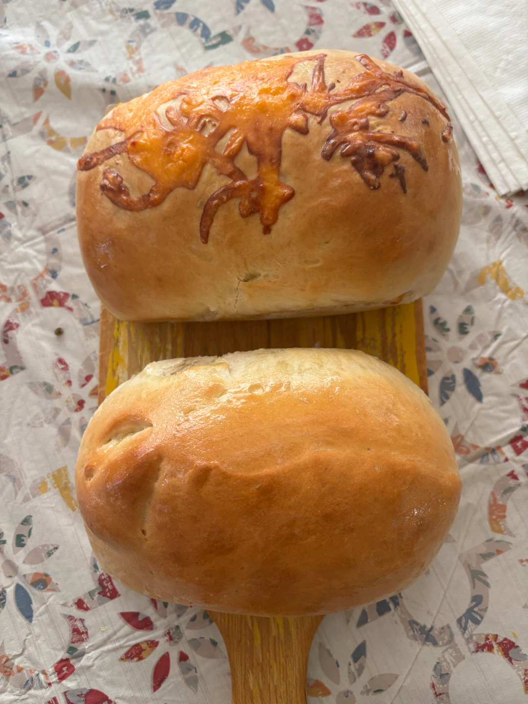 Homemade Cheese Bread Loaf and Plain Loaf