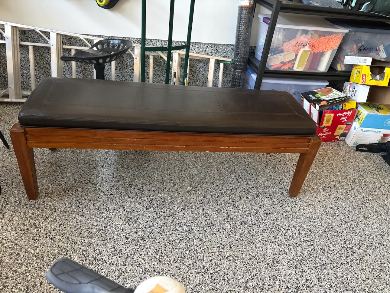 Dark Brown Leather Bench
