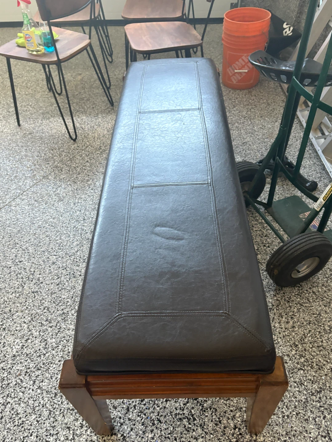 Dark Brown Leather Bench - photo 2