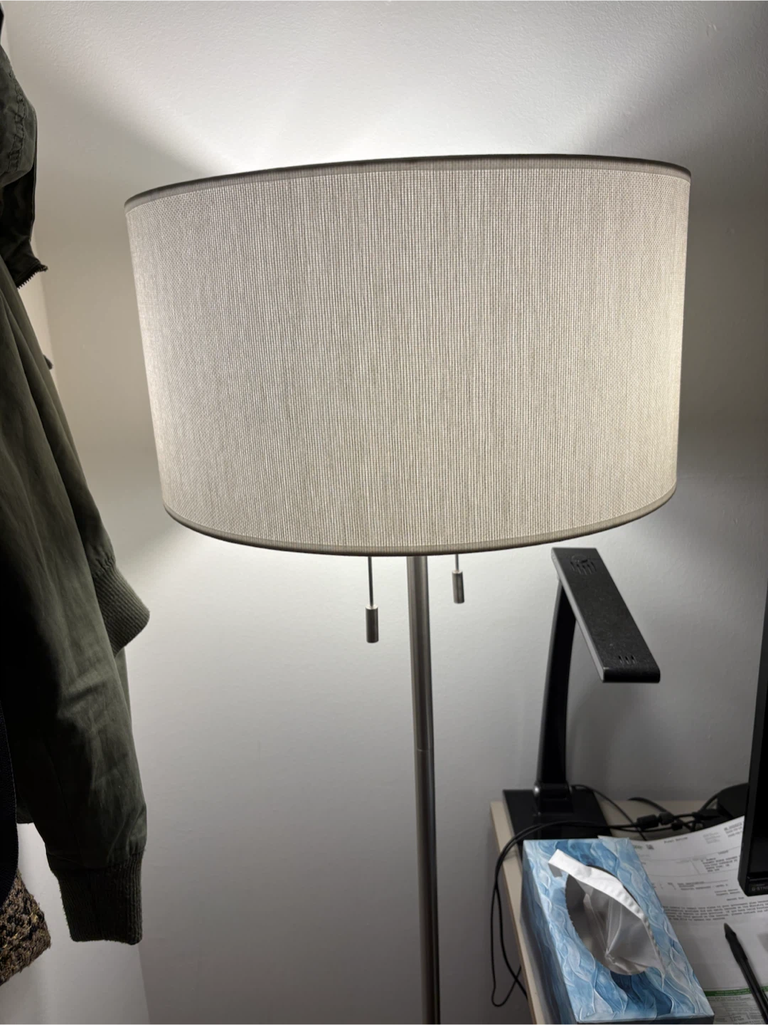 Brushed Nickel Floor Lamp – Dual Light with Fabric Drum Shade