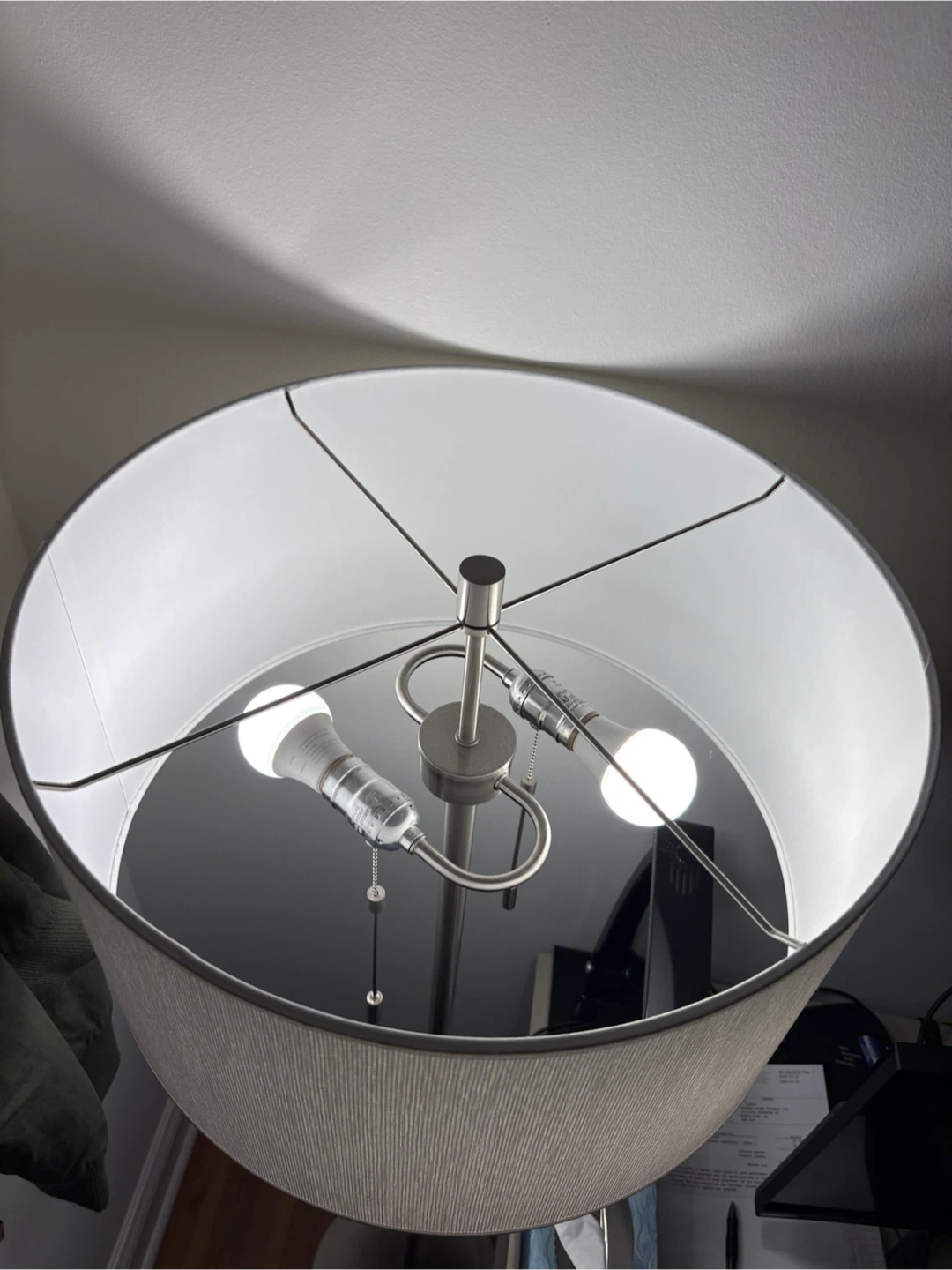 Brushed Nickel Floor Lamp – Dual Light with Fabric Drum Shade - photo 2