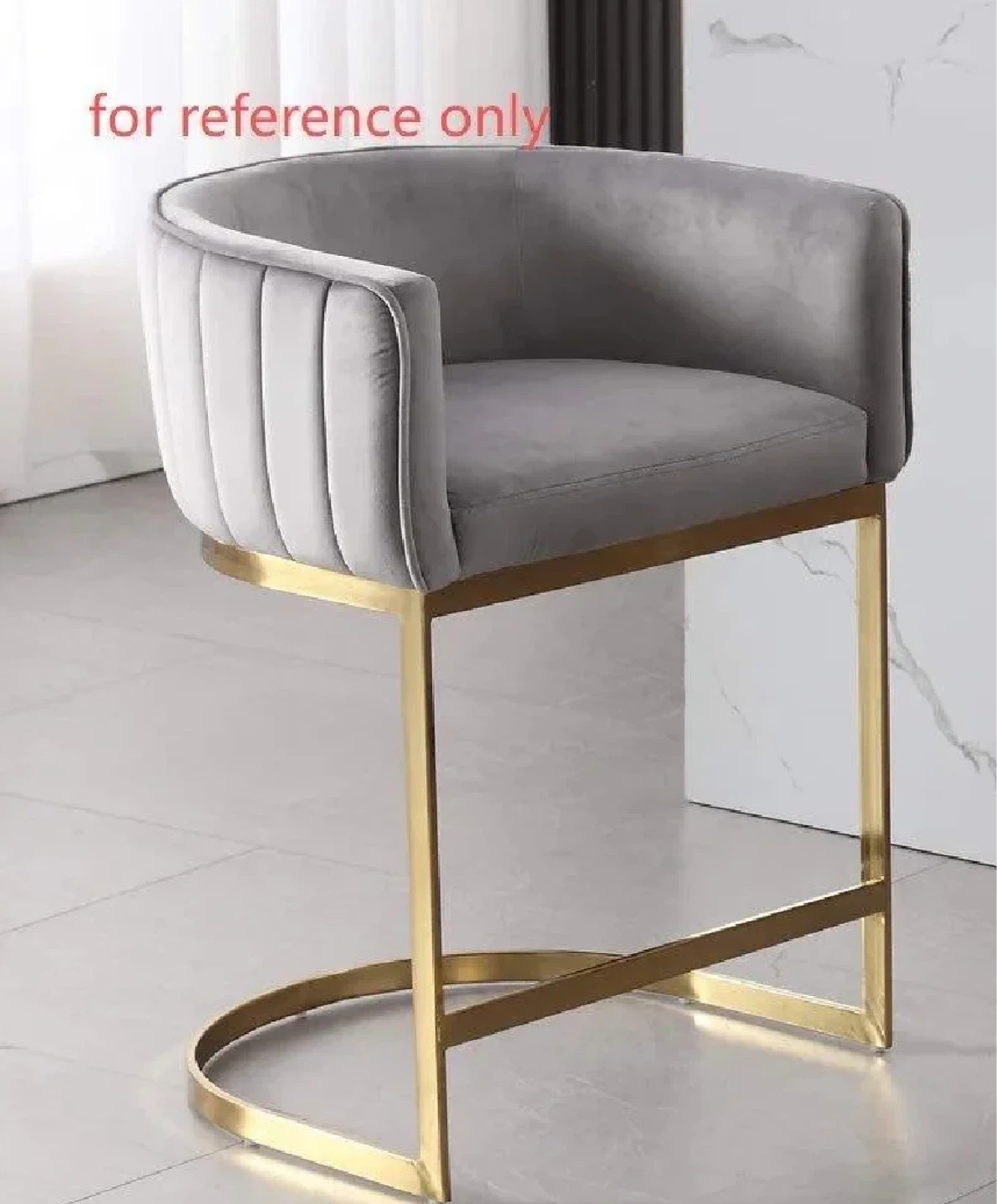 Bar Chairs (2)- Grey Velvet with Gold Base