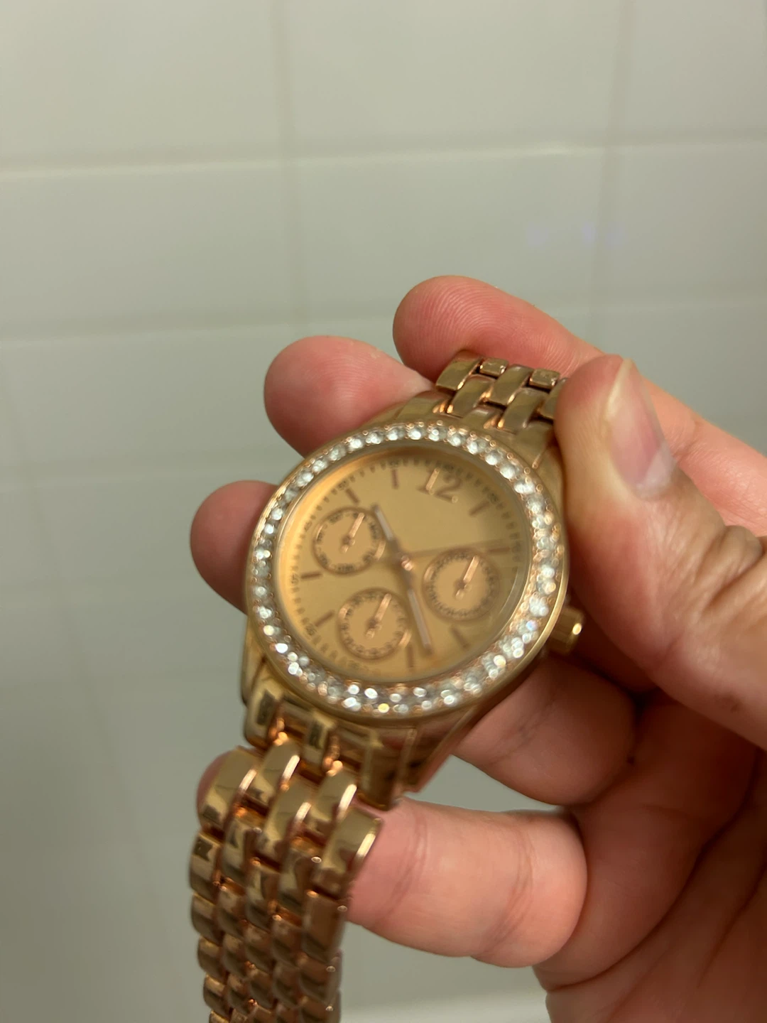 Rose Gold Tone Watch with Crystal Accents