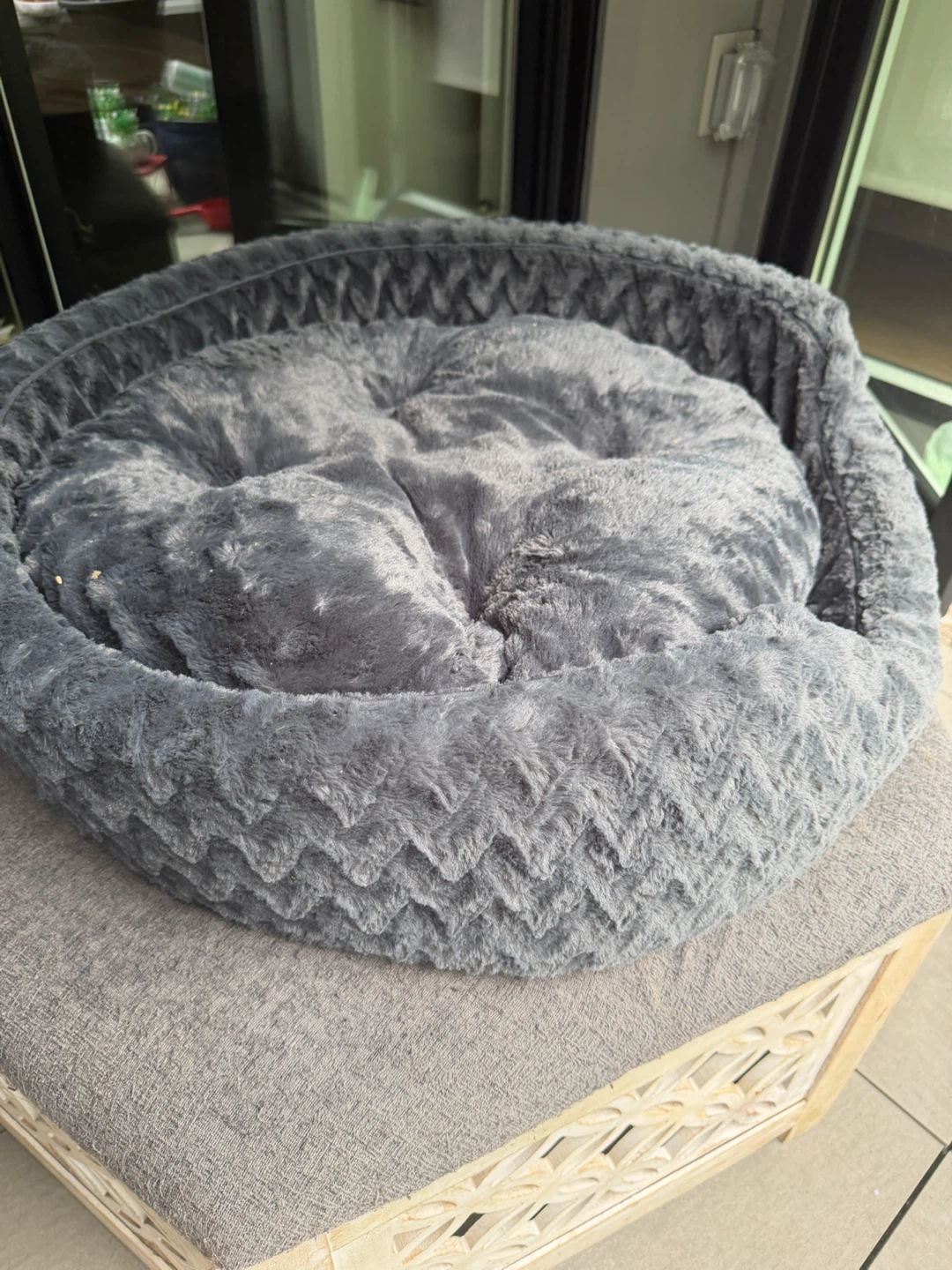 Grey Faux Fur Round Pet Bed