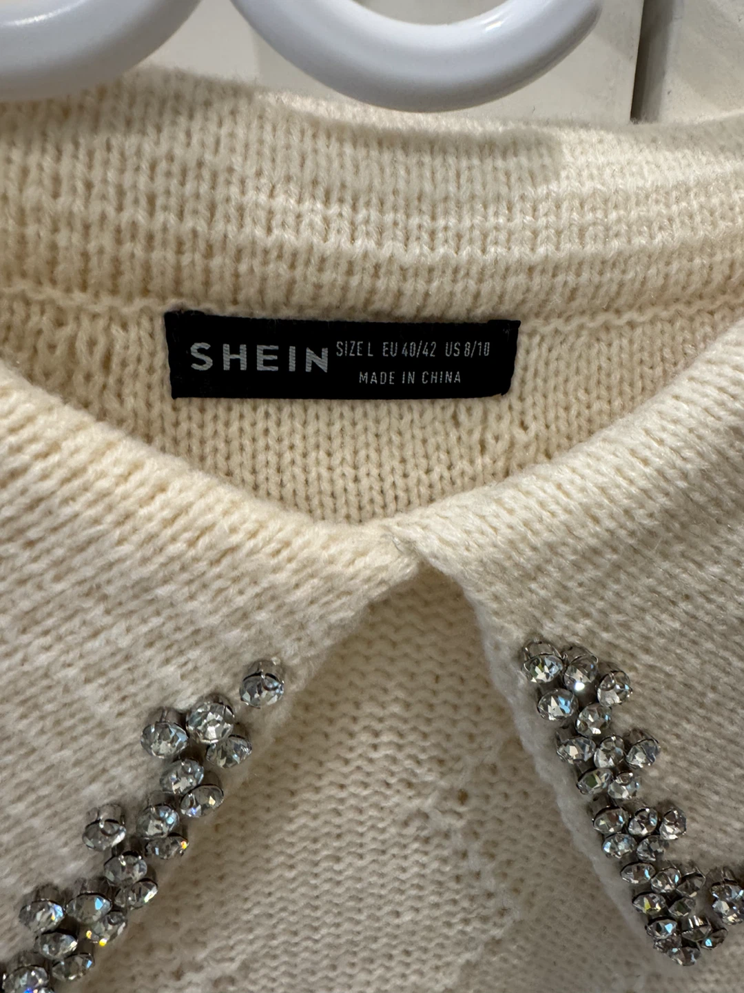 Cream Knit Sweater with Rhinestone Collar - photo 3