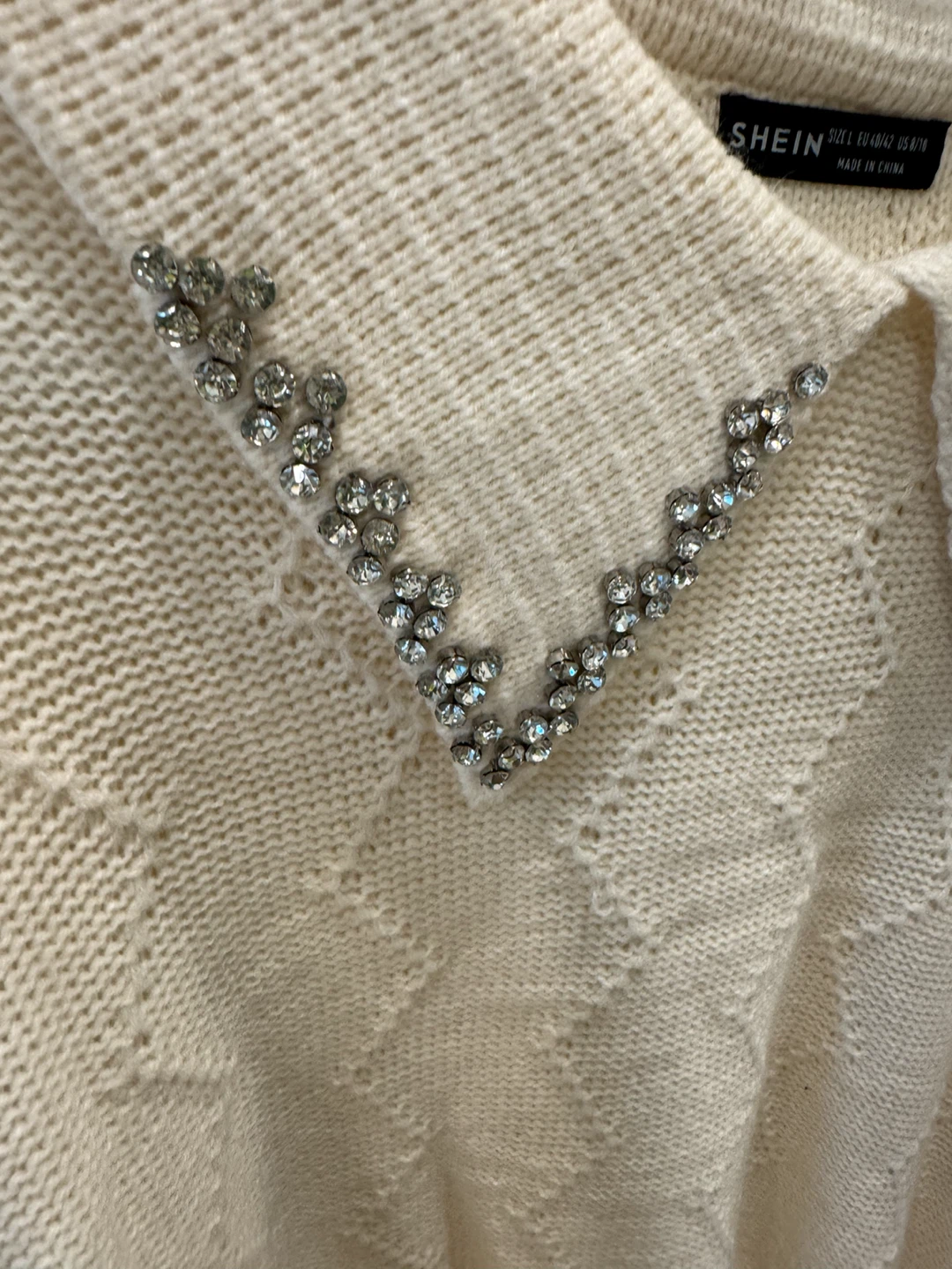 Cream Knit Sweater with Rhinestone Collar - photo 4