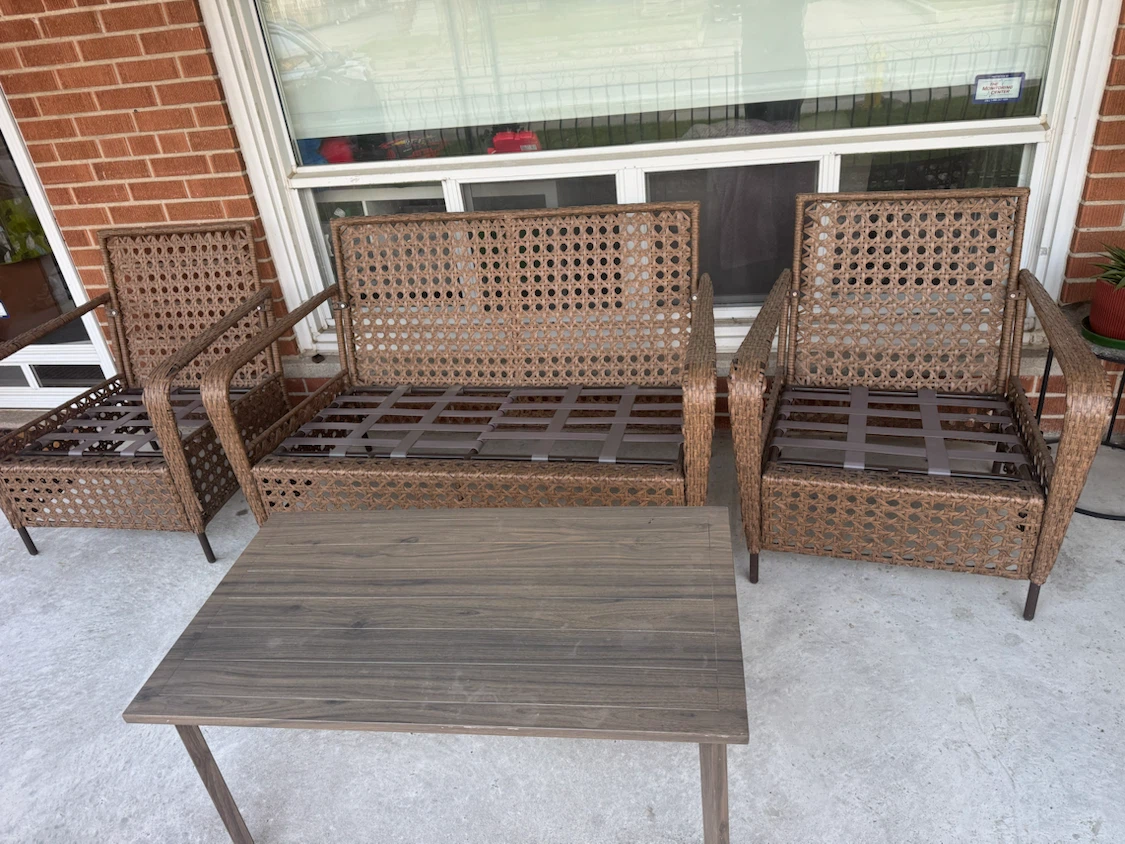 Wicker Patio Set - Loveseat, 2 Chairs & Table