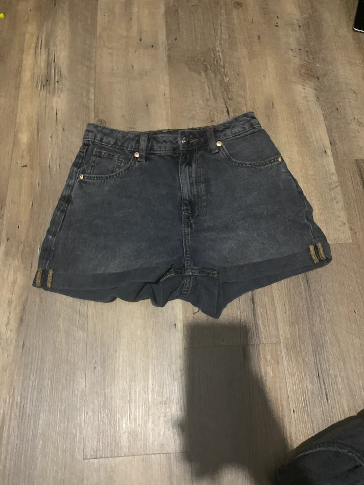 Black Denim Shorts with Purple Star Design - photo 2