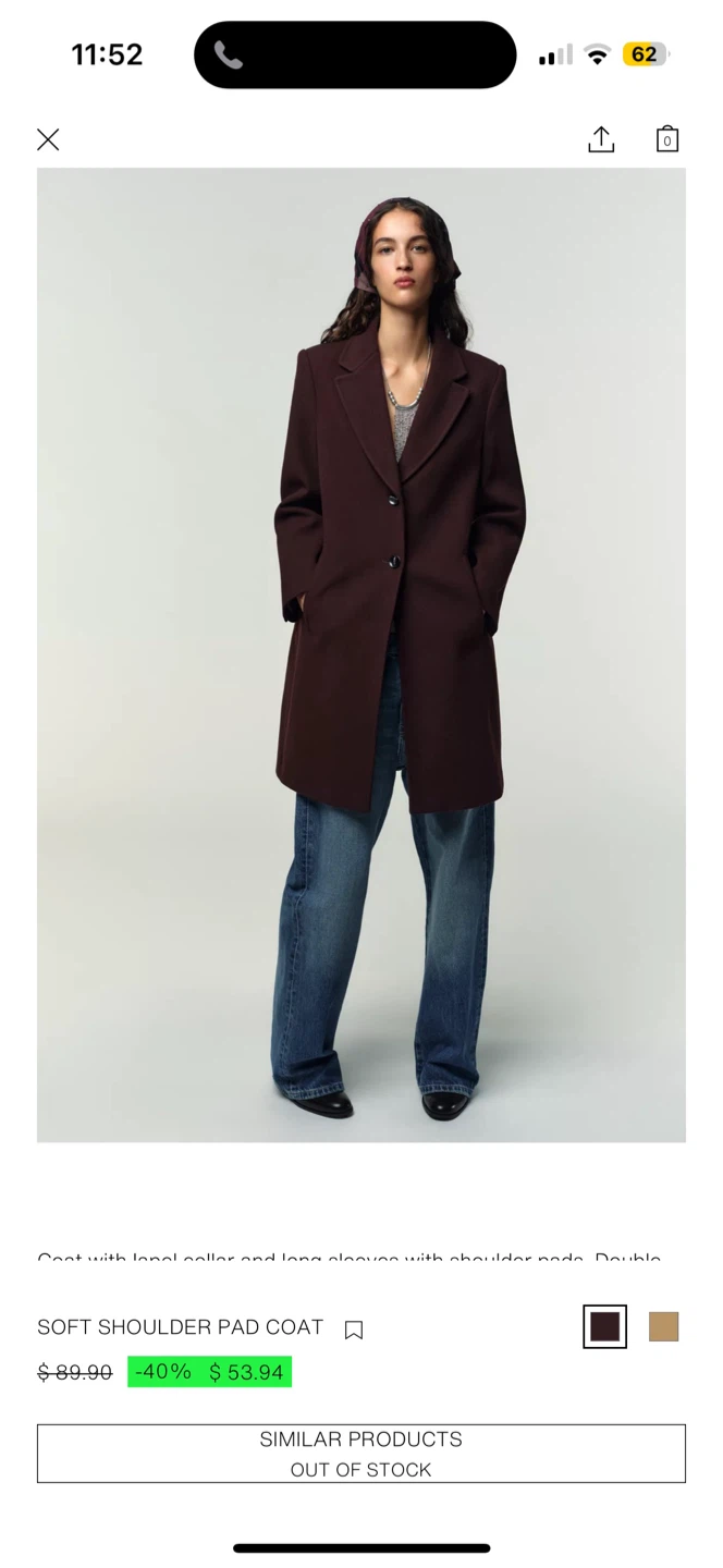 M - NEW with TAG! Zara Soft Shoulder Pad Coat Burgundy - photo 2