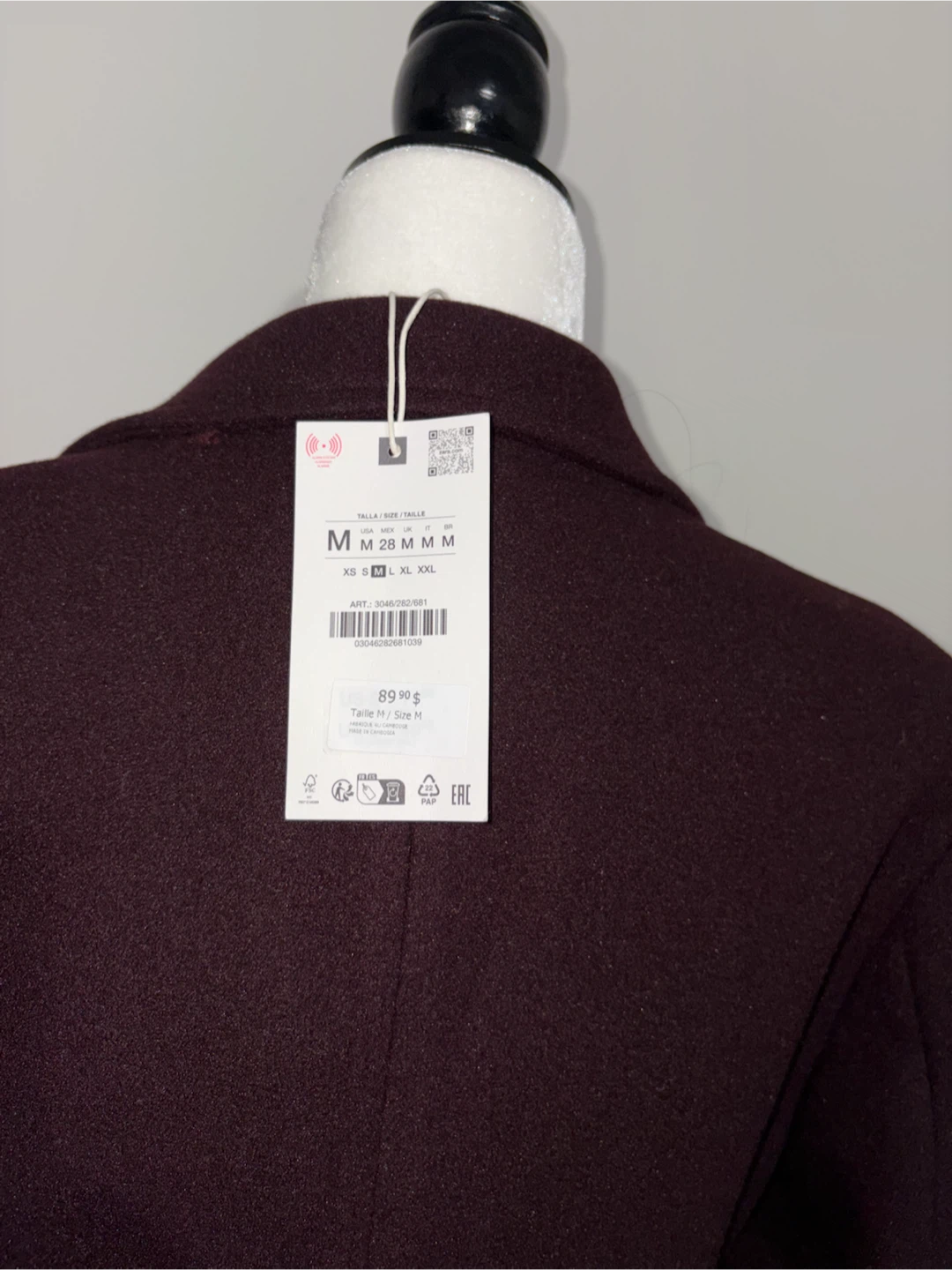 M - NEW with TAG! Zara Soft Shoulder Pad Coat Burgundy - photo 5