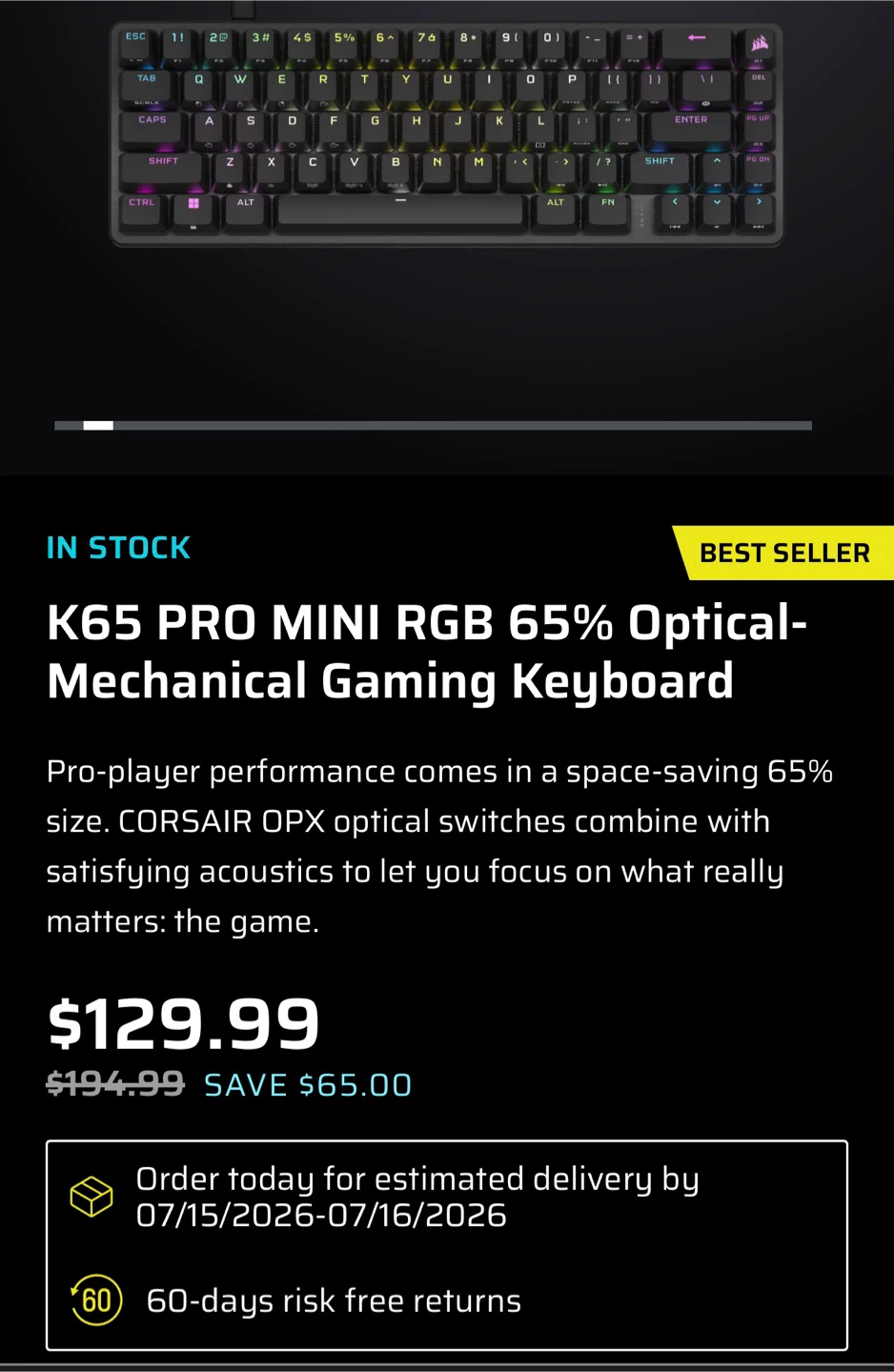 Corsair K65 PRO MINI RGB 65% Mechanical Gaming Keyboard - photo 3