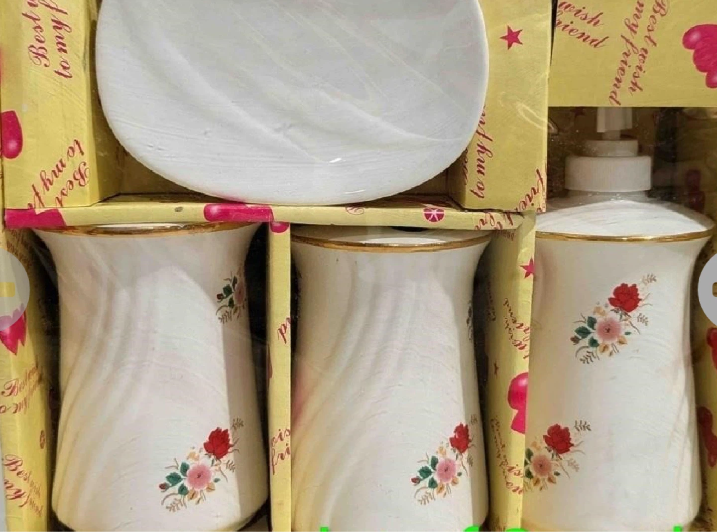 Vintage Bathroom Set with Floral Design