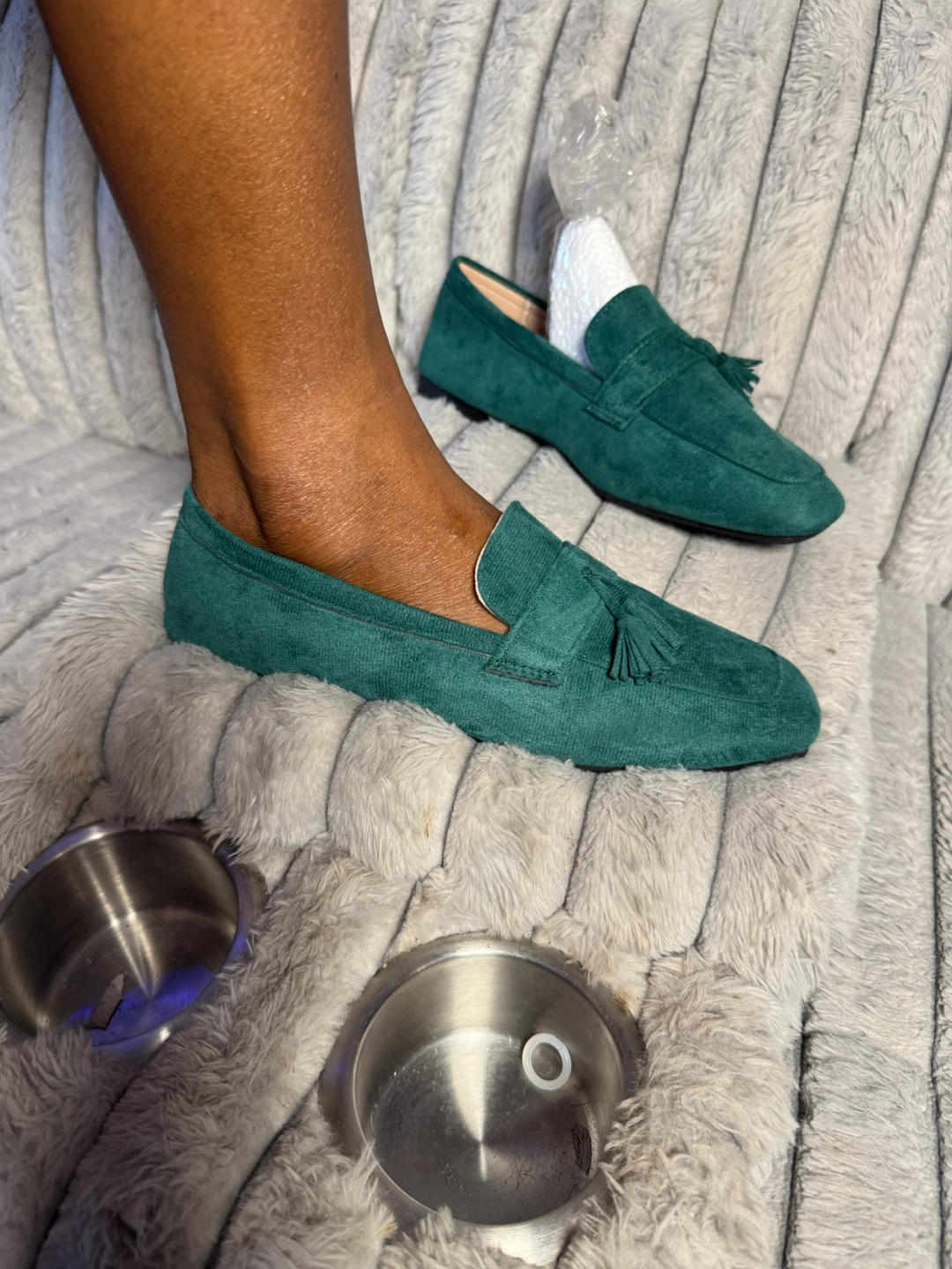 Women's Teal Suede Tassel Loafers