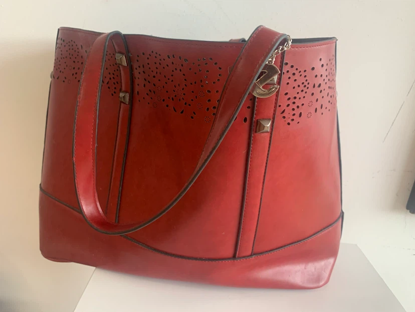 Red Tote Bag with Perforated Design