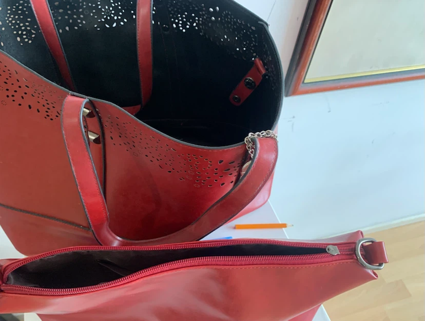 Red Tote Bag with Perforated Design - photo 2