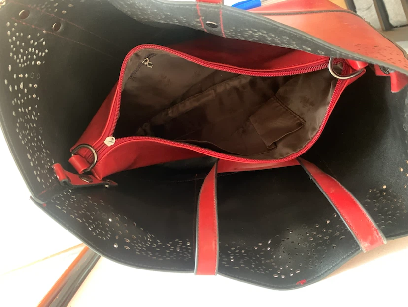 Red Tote Bag with Perforated Design - photo 3