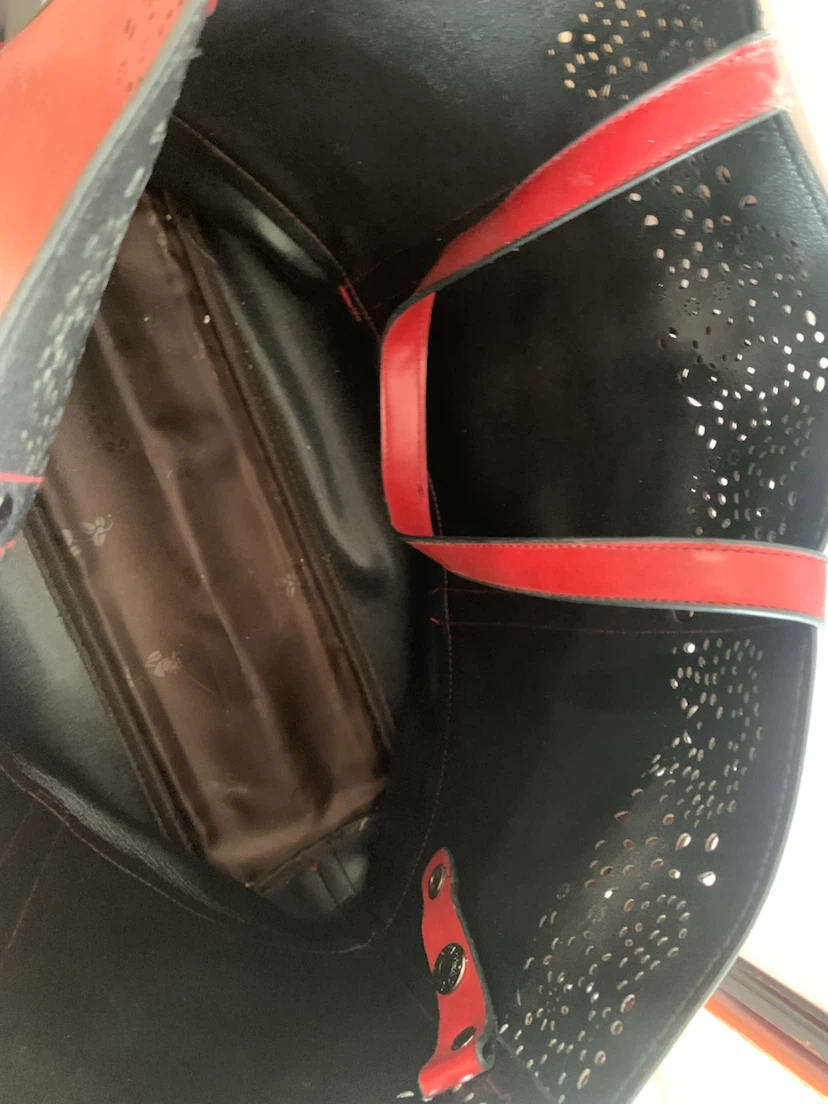 Red Tote Bag with Perforated Design - photo 4