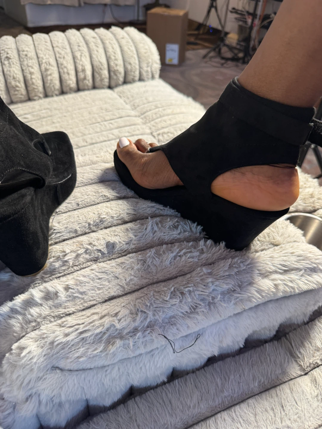 Black Suede Wedge Thong Sandals - photo 3