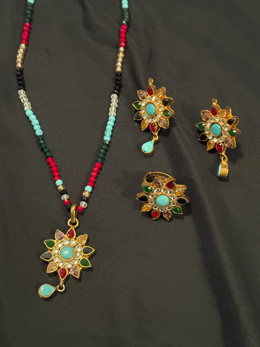 Beaded Necklace and Earrings Set with Pendants