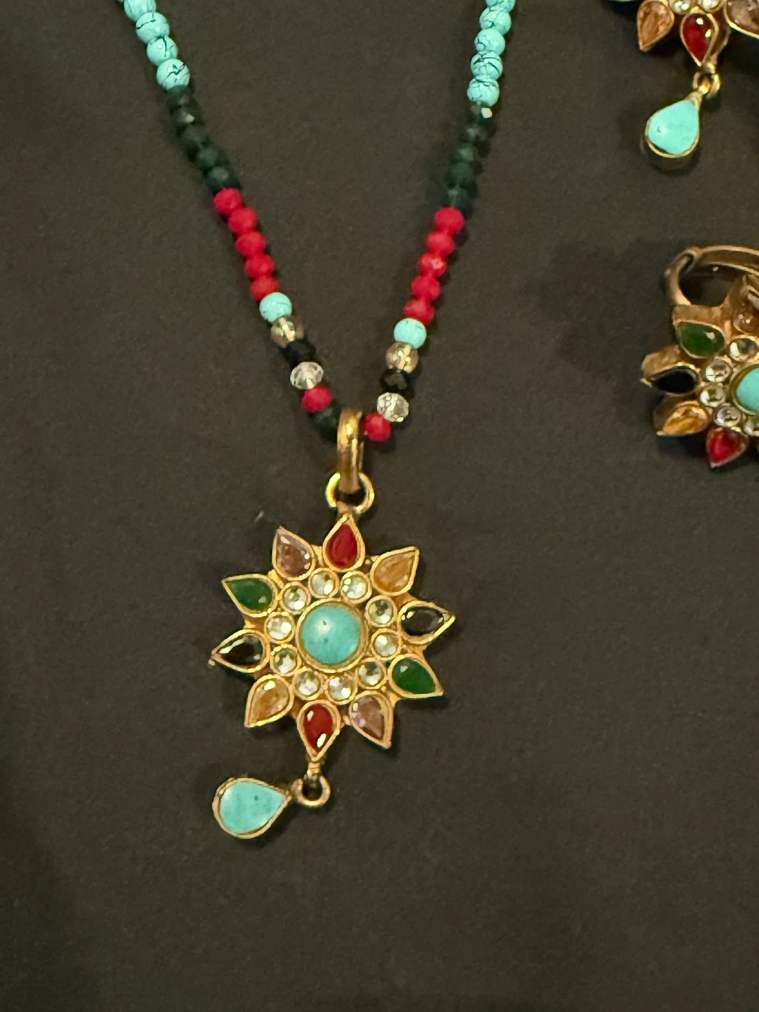 Beaded Necklace and Earrings Set with Pendants - photo 2