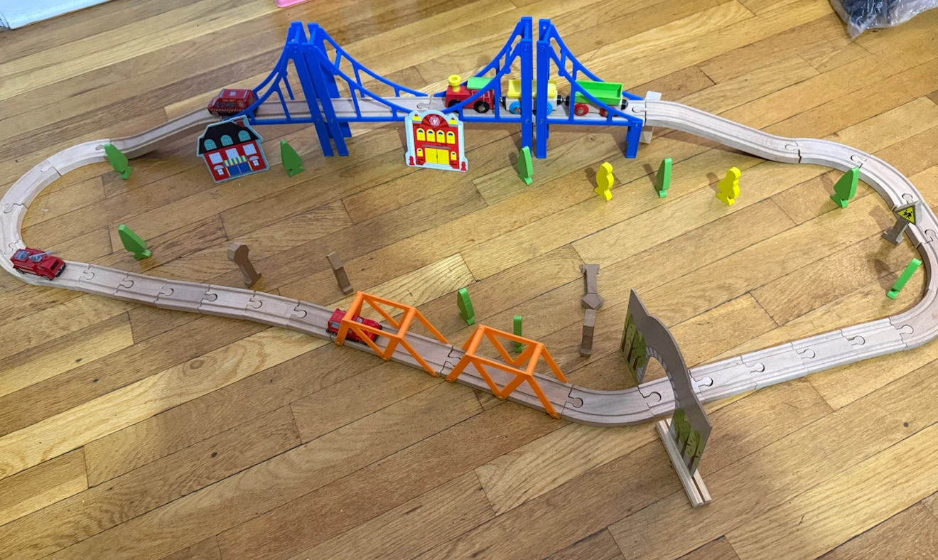 Wooden Train Set with Bridges and Accessories - photo 2