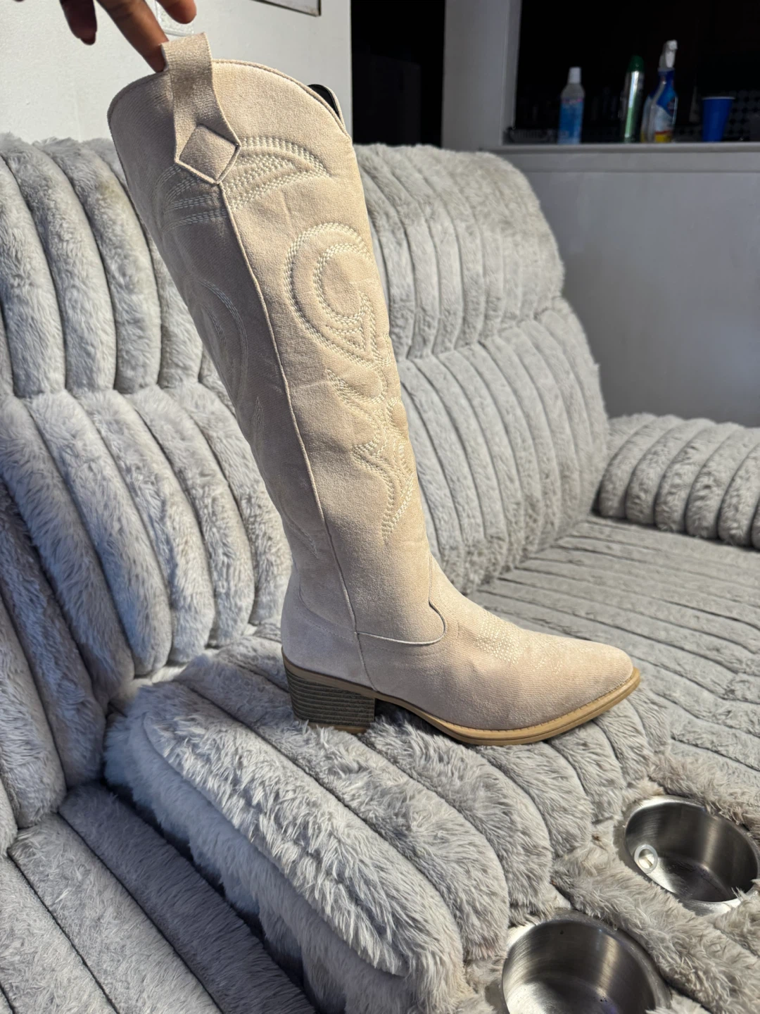 Women's Beige Suede Western Boots