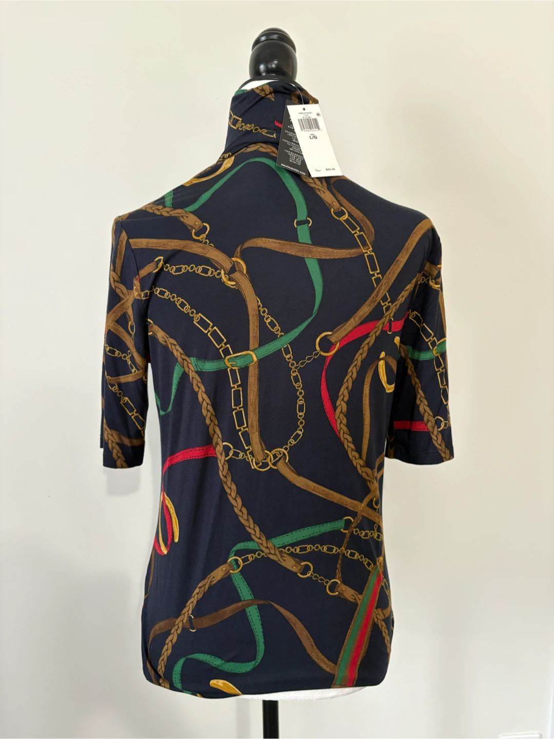 L (fitted) - Lauren Ralph Lauren Belt Print Turtleneck Top - photo 3