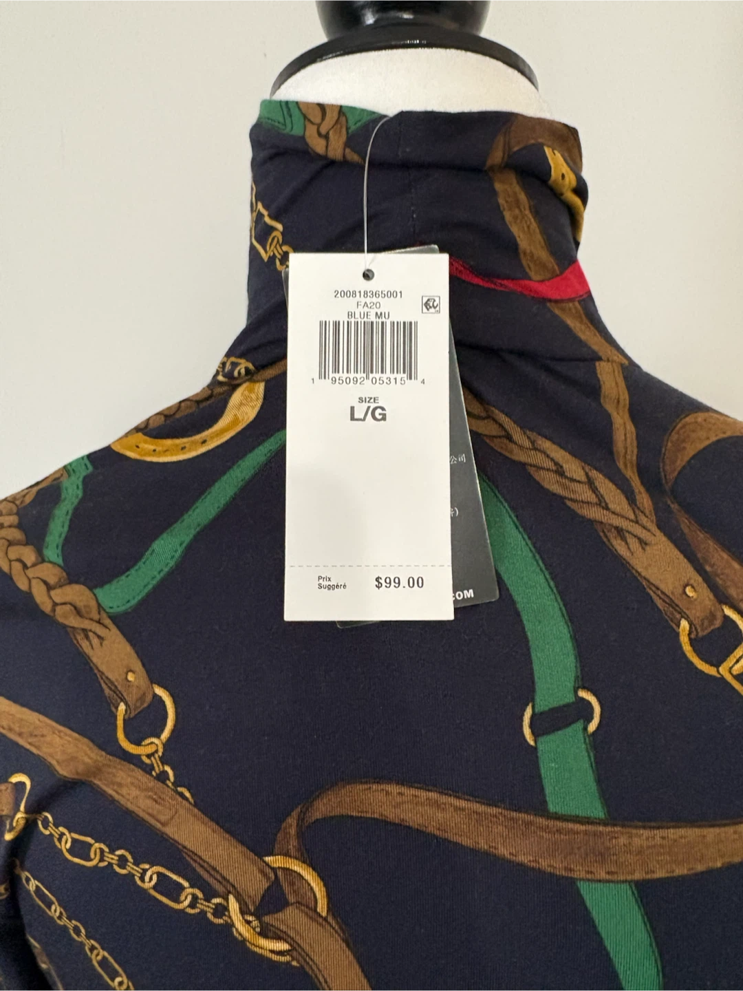 L (fitted) - Lauren Ralph Lauren Belt Print Turtleneck Top - photo 5