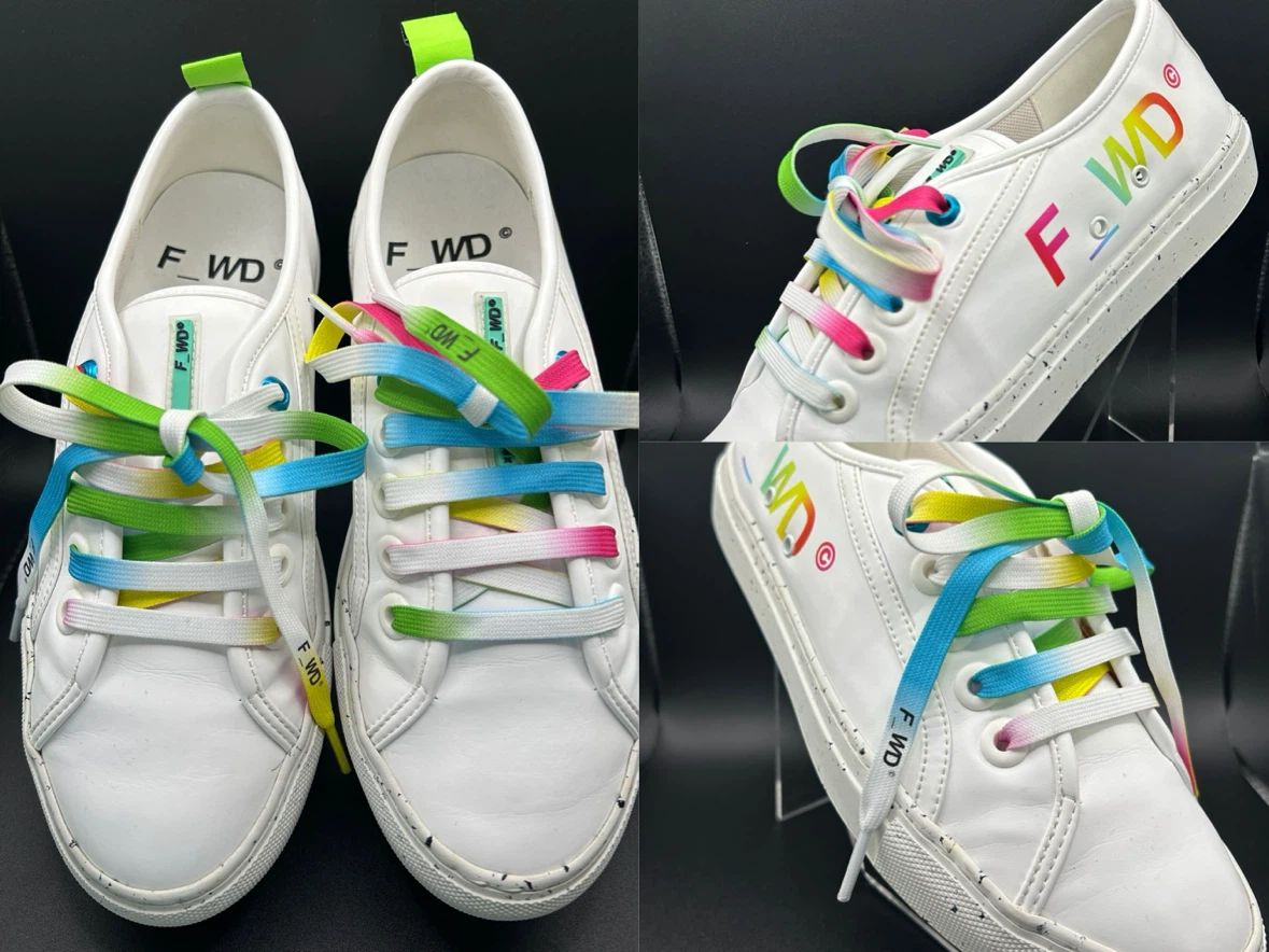 7.5 - Like NEW! F_WD Women's White Sneakers with Rainbow Laces