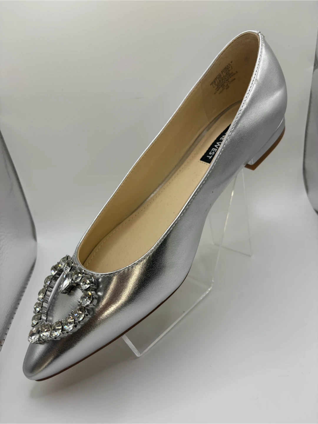 7 - Nine West Silver Ballet Flats with Heart Gem Embellishment - photo 5
