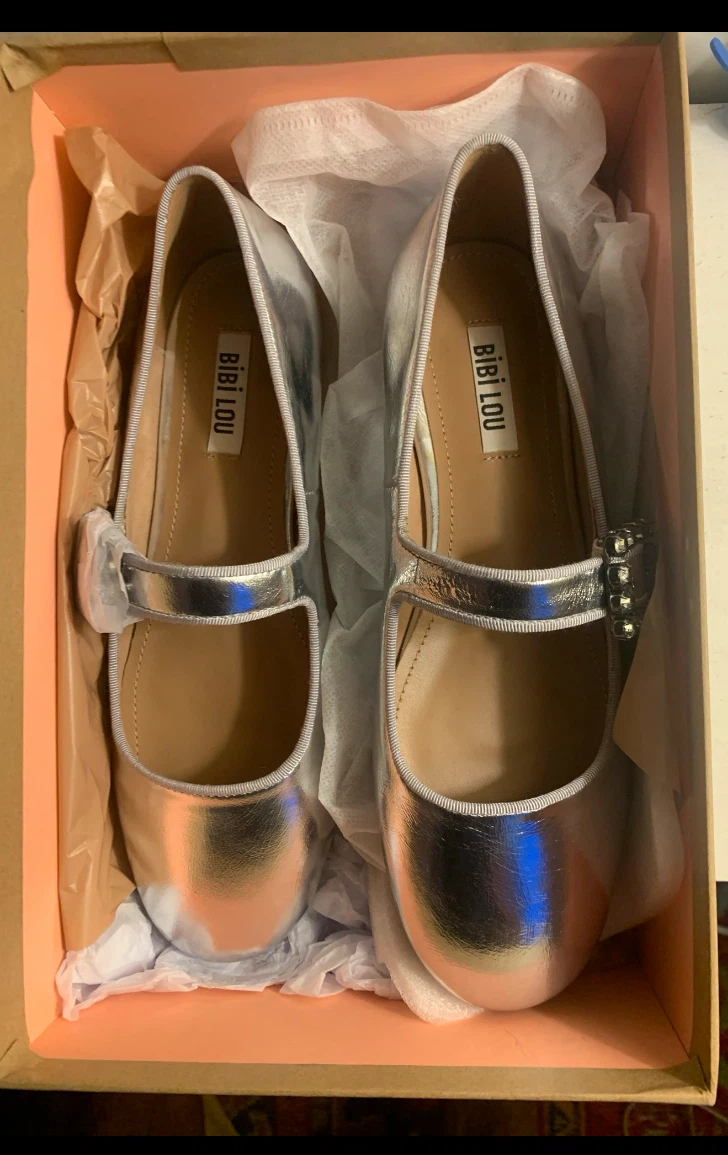 Bibi Lou Silver Mary Jane Flats