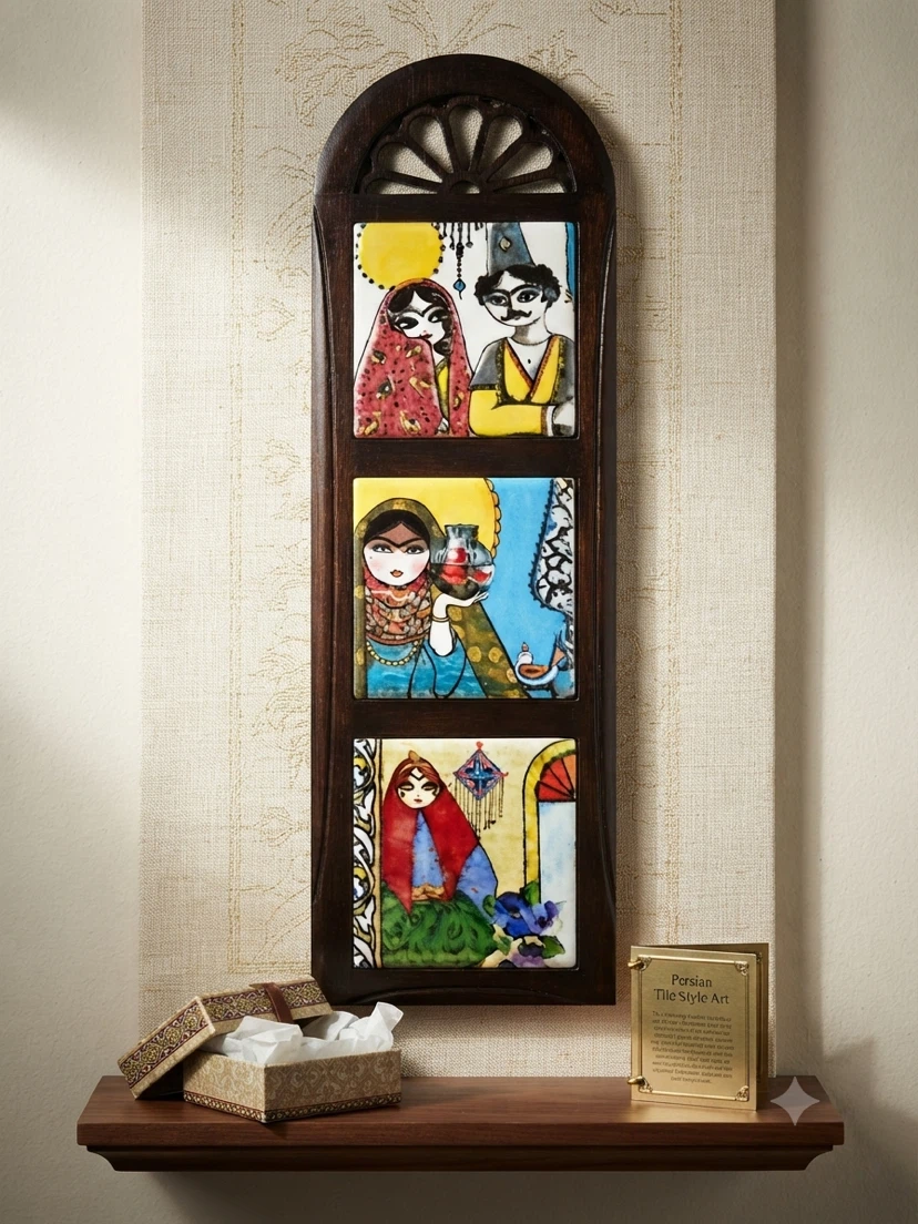 Hand-Painted Persian Qajar-Style Miniature Art Tile Set