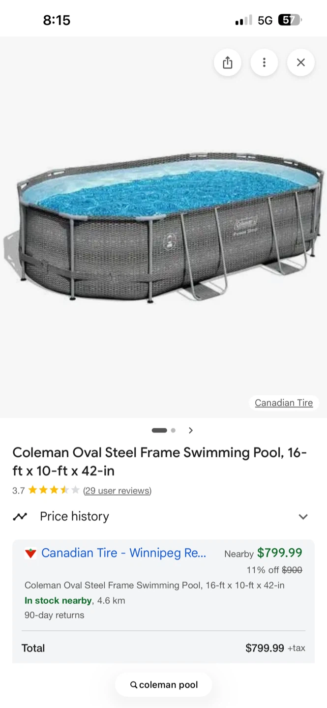 Coleman above ground pool 16x10x4 ft