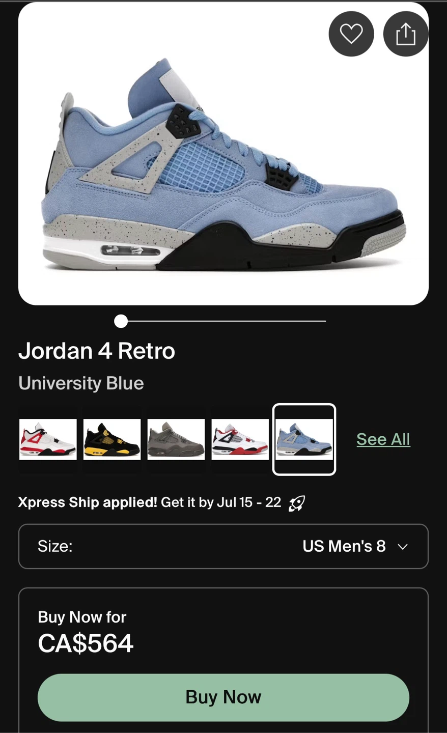 Air Jordan 4 Retro Powder Blue US 8.5