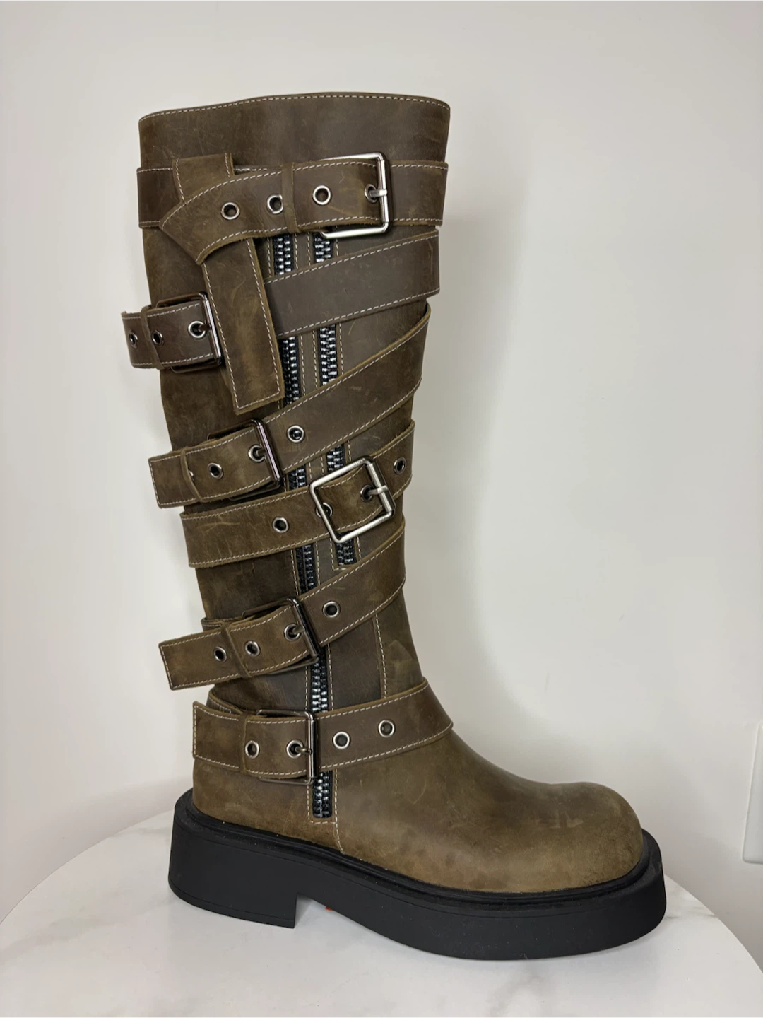 NEW w/tag, ZARA green Buckled Knee-High Boots