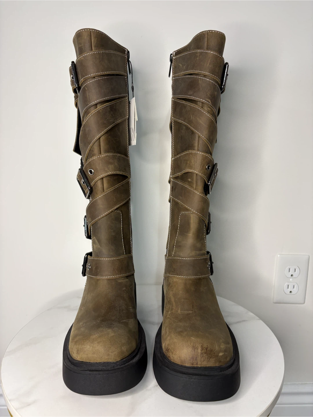NEW w/tag, ZARA green Buckled Knee-High Boots - photo 2