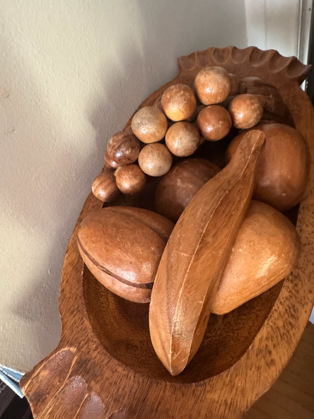Carved Wooden Fruit Bowl Display