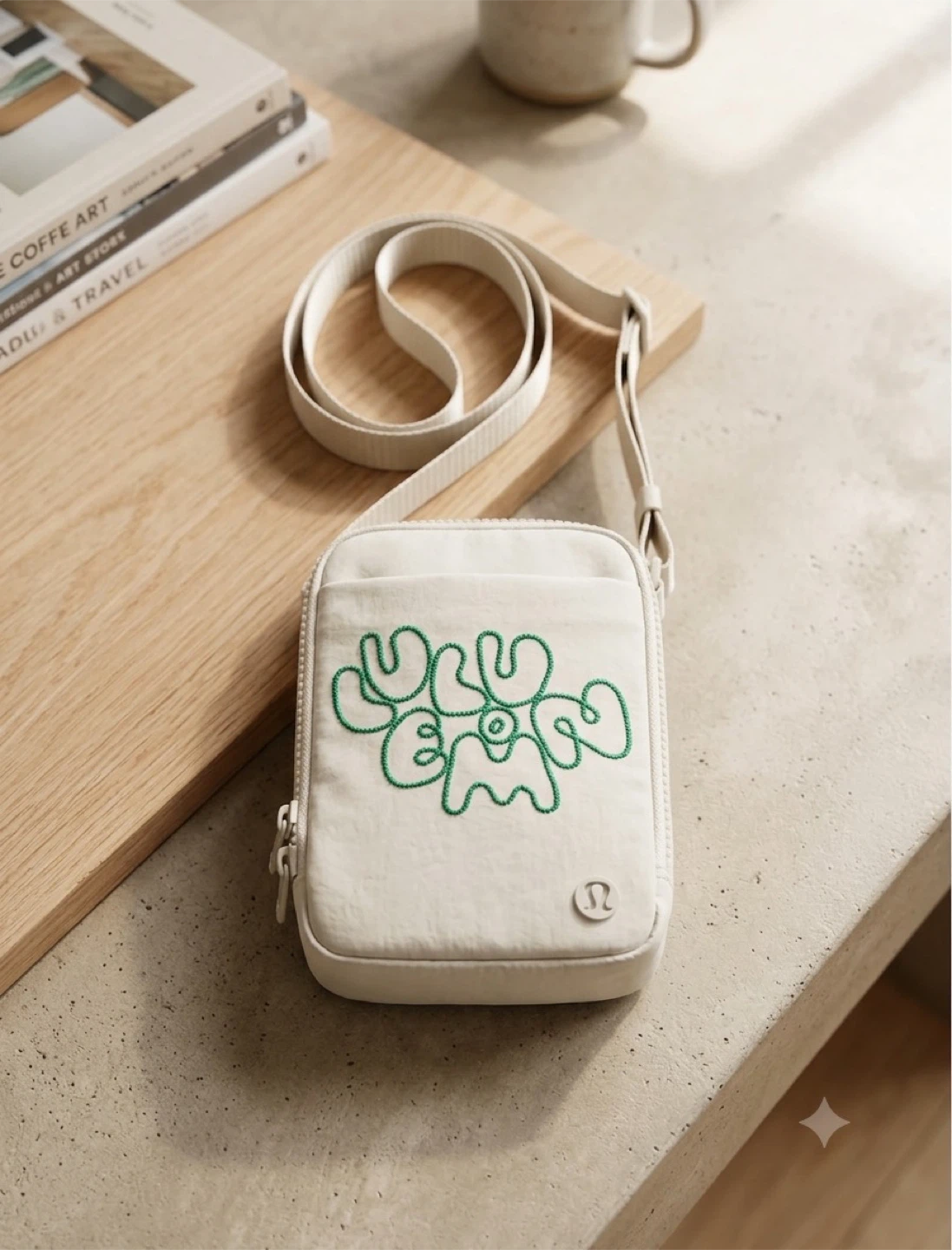 Lululemon Festival Crossbody Bag - White with Green Embroidery