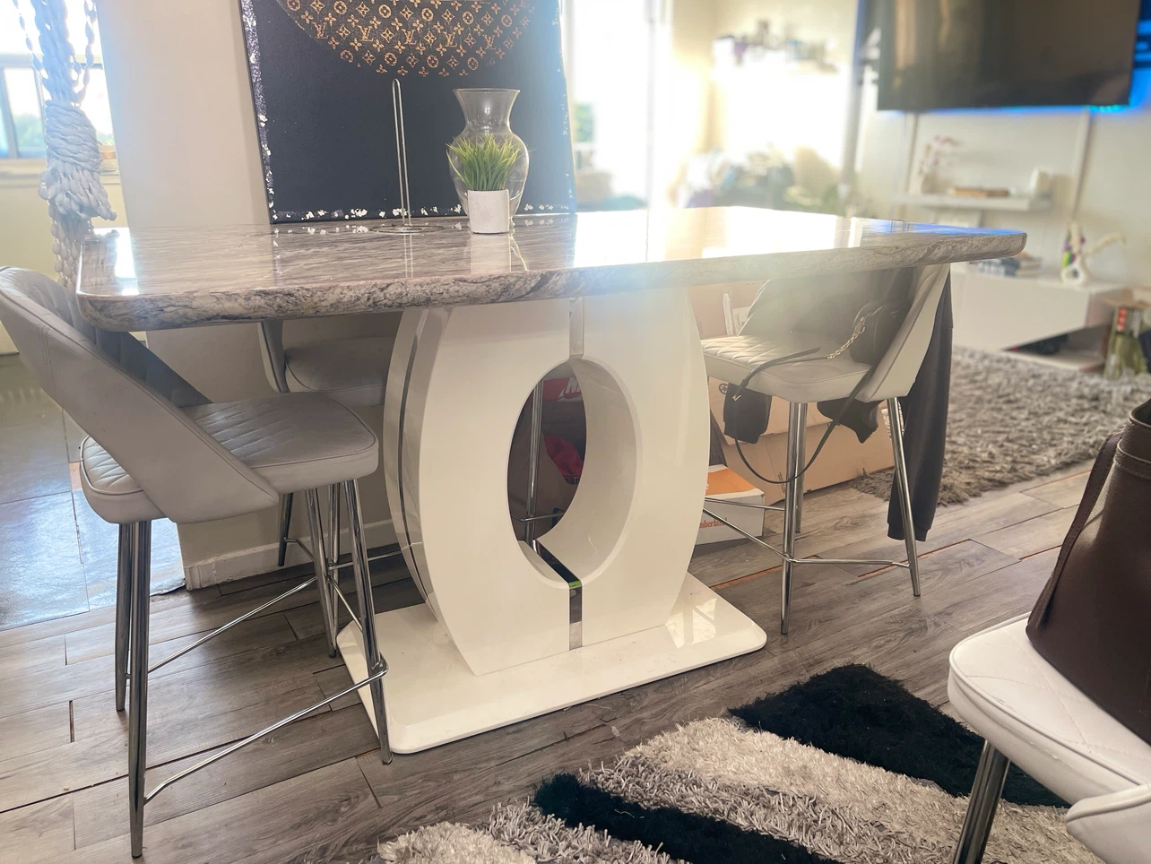 Modern High-Top Dining Table with Swirl Base